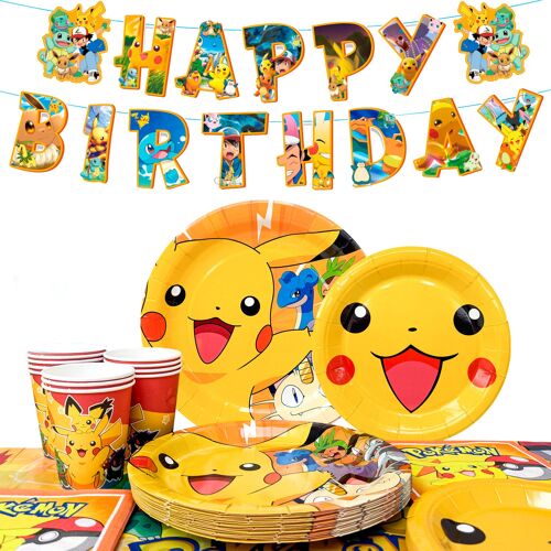 Decoration Anniversaire Pokémon,Deco Anniversaire Vaisselle kit Pokémon,Décoration de Fête d'anniversaire Vaisselle de Fête Pokémon