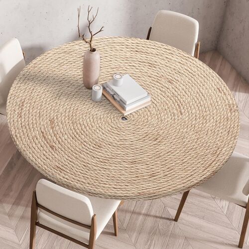 Kalanka-Nappe Ronde 60 Cm Avec Bord Élastique, 3d Impermeable Nappe Anti Tache Exterieur Lavable Nappe De Table Pour Cuisine Jardin (Pour Le Tableau 50-55 Cm)