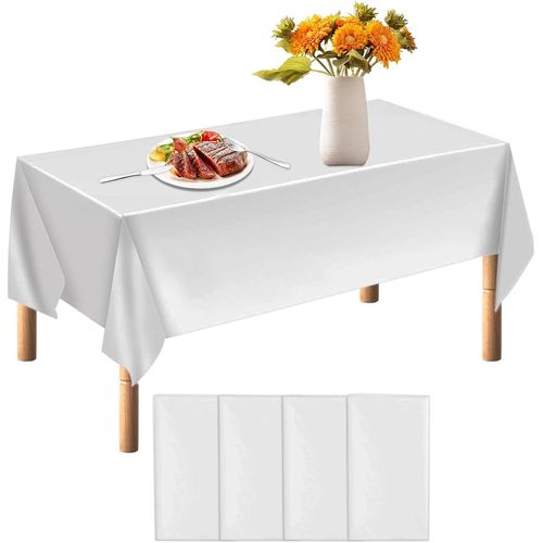 Qimeyu Nappe Blanche Jetable - 4 Pièces Effet Tissu, 137 x 274 cm, Rectangulaire - Pour Fête, Pique-Nique, Barbecue, Mariages, Anniversaire, Banquet