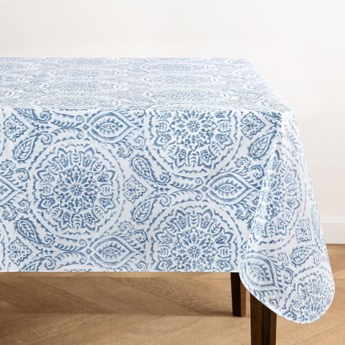 SJZG-Home Fashions Savannah Nappe Rectangulaire En Vinyle Résistante À L'Eau Et Aux Taches Pour Intérieur/Extérieur Avec Revers En Flanelle, Motif Cachemire Bohème, 152,4 X 259,1 Cm, Bleu