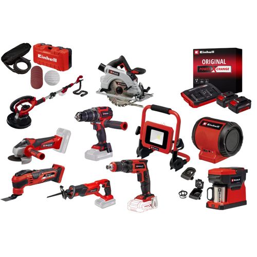 Kit chantier sans fil Einhell ? 10 outils Power X-Change + 2 batteries 4.0Ah + chargeur