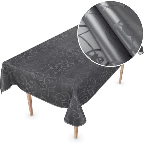 Chenquansarl-Nappe En Toile Cirée Lavable De Qualité Supérieure - Anthracite Damassé - 150 X 150 Cm - Facile À Nettoyer