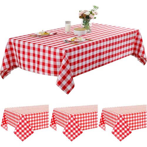 KALANKA-4 pièces Nappe jetable Vichy Rouge et Blanc Nappe à Carreaux 130 cm x 220 cm rectangulaire nappes pour fête Noël Mariage Pique-Nique Anniversaire décorations Halloween