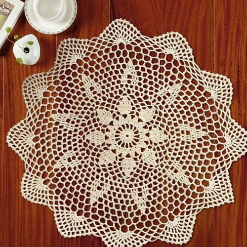 Ulteronixshop-Napperon Rond Vintage En Crochet - En Dentelle - Fait À La Main - Coton - Blanc/Beige - 40 Cm De Diamètre (Beige)