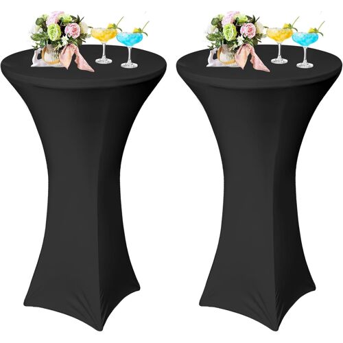 Sjzg-Lot De 2 Housse De Table Ronde Extensible, Housse Mange Debout, Nappe Ronde De Cocktail Pour Bar Table De Banquet Mariage Hôtel (Noir) 80 * 110cm
