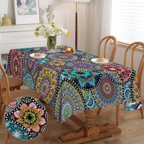 Sjzg-Nappe Rectangulaire Anti Tache, Nappe De Table Enduite Nappe Boho 140x180, Nappe Exterieur Imperméable En Polyester Protection De Table Pour Salle À Mangerr Jardin Cuisine Pique-Nique