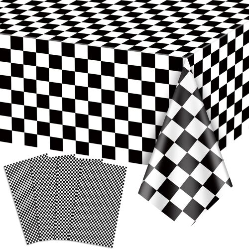 4 Pièces Nappes Pour Voitures De Course, Nappe De Table Noire Et Blanche Avec Drapeau À Damier, Décoration De Table Pour Anniversaire De Voiture De Course, 130 X 220 Cm