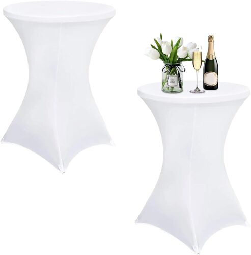 Sjzg-Lot De 2 Housses Extensibles Pour Table Haute - Diamètre 60-65 Cm - Nappe Élastique - Pour Tables De Bistrot Et Tables Hautes Courantes - Blanc