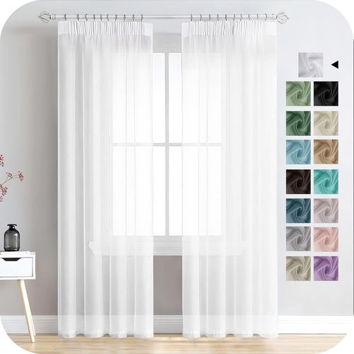 2 Pièces Rideaux Voilage Blanc 140x225cm Rideaux Transparents Élégants Pour Salon, Chambre À Coucher Et Cuisine, Rideaux Pour Rail