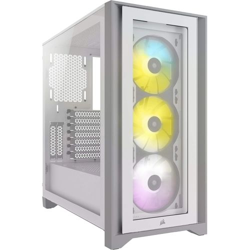 ChenQuanSarl-Icue 4000X Rgb Moyen Tour Atx Pc Boîtier En Verre Trempé - 3X Sp120 Rgb Elite Ventilateurs - Icue Lighting Node Core Contrôler - Flux D'Air Élevé - Blanc