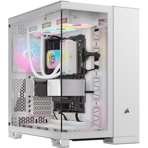 ChenQuanSarl-Icue Link 6500X Rgb Boîtier Pc Matx Mid-Tower À Double Chambre ¿ Verre Trempé Panoramique - Connexion Inversée Compatible Avec La Carte Mère -¿ 3X Ventilateurs Rx120 Rgb Inclus ¿ Blanc