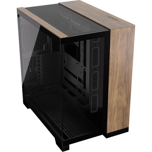 ChenQuanSarl-6500X Boîtier Pc Matx Mid-Tower À Double Chambre ¿ Verre Trempé Panoramique - Connexion Inversée Compatible Avec La Carte Mère ¿ Pas De Ventilateurs Inclus ¿ Noir/Bois Noyer
