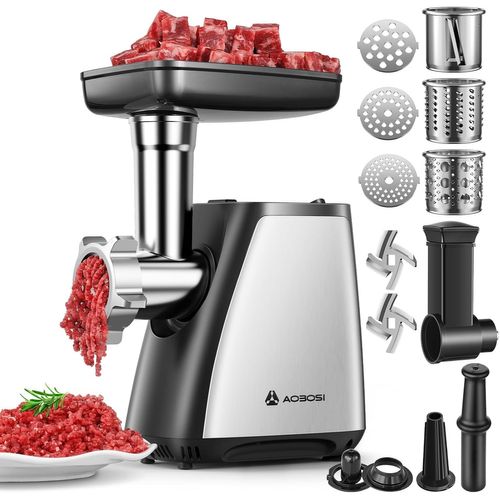 SUBZONAL-Hachoir À Viande,Hachoir À Viande Électrique 4-En-12800 W MaxAvec 3 Lames Pour Trancher, Déchiqueter,2 Lames,4 Plaques,Farceuse À Saucisses,Kit Kubbe,Pour Cuisine À Domicile,Acier Inoxydable