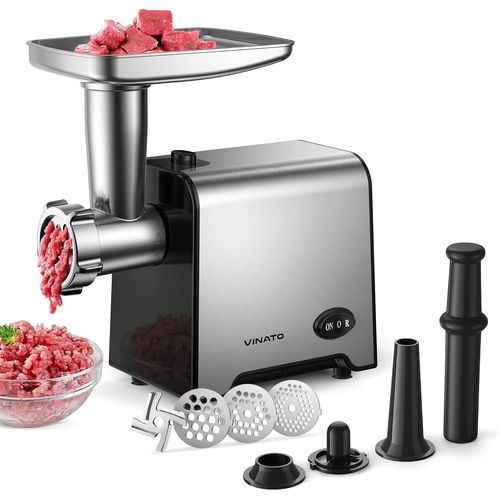 Hachoir À Viande Électrique, Compactpower Embout À Saucisse, Puissance De Blocage 450W, 3 Disques À Trous En Acier Inoxydable(3, 5, 7Mm), Poussoir, Embout À Kebab