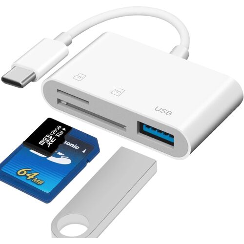 3 in 1 USB C Card Reader - Micro SD TF Memory Compatible with Pad Pro, Chromebook, XPS, Galaxy S10/S9 and More Devices
