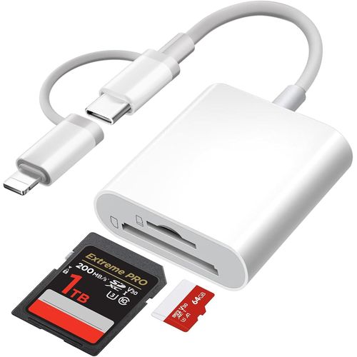 TIANYI-Lecteur de carte SD pour iPhone, lecteur de carte SD pour iPhone/iPad/appareil photo, lecteur de carte SD USB C, adaptateur carte SD USB C pour Micro SD/SD, lecteur de carte de type C pour iPh