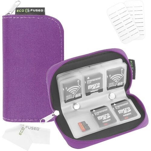 Memory Card Case - Suitable for up to 22x SD, SDHC, Micro SD, Mini SD and 4X CF - Card Holder with 22 Slots (Purple)