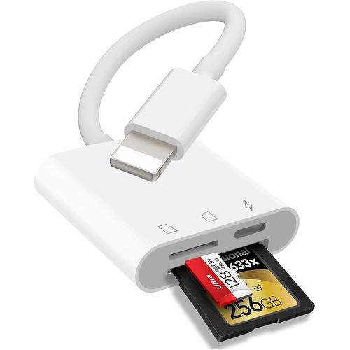 [Apple MFi Certified] Lecteur de Carte SD pour iPhone iPad, 3 en 1 Lightning Adaptateur Carte SD pour Micro SD/SD/Chargement simultané, Adaptateur de Carte mémoire Caméra