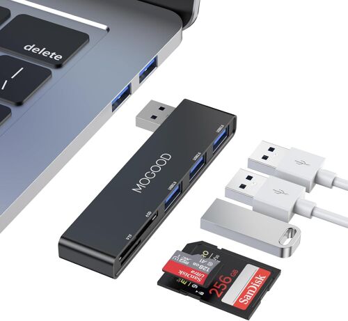 USB Hub, Multiport USB Adapter, 5 in 1 USB with 1 × USB 3.0, 2 × USB 2.0, SD/TF Card Reader, Compatible with PC Laptop, Desktop, Mac, MacBook, Notebook, PS4, Xbox, Wii