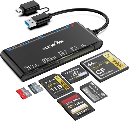 SD Card Reader with USB C Adapter Upgraded 7 in 1 SD Card Adapter 5Gbps Read Write for SD SDXC SDHC CF CFI TF XD Micro SD Micro SDXC Micro SDHC MS UHS-I Cards for Windows Linux Mac OS