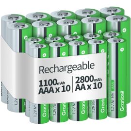 ASON-Lot De 20 Piles Rechargeables Aa Aaa-Haute Capacité-10 Piles Aa 2800 Mah Et 10 Piles Aaa 1100 Mah-1,2 V Nimh-Faible Auto-Décharge