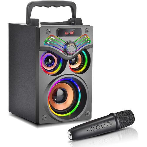 EDKAL-Enceinte Bluetooth Portable,Haut-Parleur Bluetooth 15 W,Boîtier Bluetooth Puissant,Haut-Parleur Bluetooth,Bassup,Party Sans Fil Avec Lumières,Avec Microphone,Pour Maison,Extérieur (It-1Mic-H77)