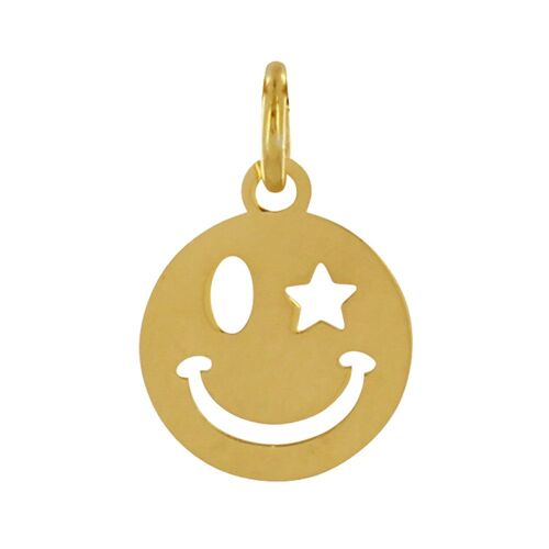 Les Poulettes Bijoux - Pendentif Argent Doré Médaille Ronde Smiley