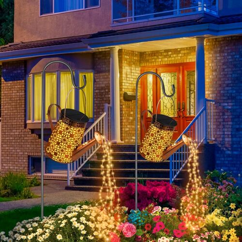 Lot De 2 Arrosoirs Solaires Avec Guirlande Lumineuse - Décoration De Jardin - Ip65 - Led - Avec Guirlande Lumineuse - Lampes Solaires Pour L'extérieur - Décoration De Jardin - Avec 2 Supports