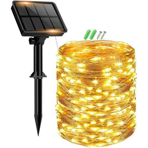 Guirlande Solaire Exterieur, 15+2m 150led Guirlande Lumineuse Exterieure Solaire Étanche 8 Modes, Guirlande Extérieure Solaire Décoration Pour Jardin Terrasse Cour Maison Noël Mariage Fête