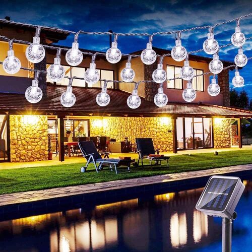 Uiiuy-Guirlandes Lumineuses, 6.5m 30 Led Guirlande Solaire Exterieure Boules Lampe Solaire 8 Modes Etanche Exterieur Décorative Pour Soirée, Mariage, Jardin, Magasin, Maison, Blanc Froid