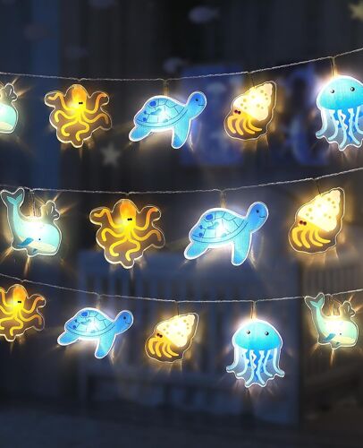 Guirlande Lumineuse À 20 Led - Motif Animaux Marins - Pour Chambre D'enfant - 3 M - Blanc Chaud - En Acrylique - Pour L'intérieur, Lit De Bébé, Décoration De Fête, Veilleuse Pour Garçon Et