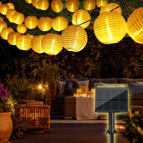 Kal-Guirlande Lumineuse Solaire D'extérieur - 6 M - 30 Lanternes Led - 800 Mah - Avec Panneau Solaire Mis À Niveau - 8 Modes - Résistant Aux Intempéries - Pour Jardin, Balcon, Terrasse, Mariage -