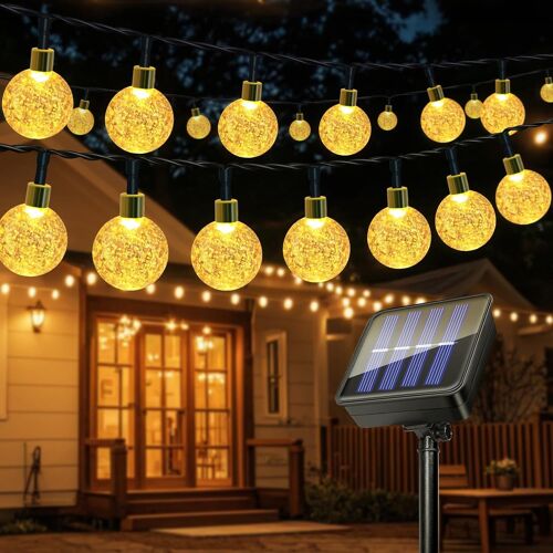 KAL-Guirlande Lumineuse Solaire Exterieur, 11M 60 Leds Guirlande Exterieure Jardin, Ip65 Étanche, 8 Modes Lumiere Solaire Extérieur Décoration Pour Jardin, Cour, Arbres, Mariage, Fête(Blanc Chaud)