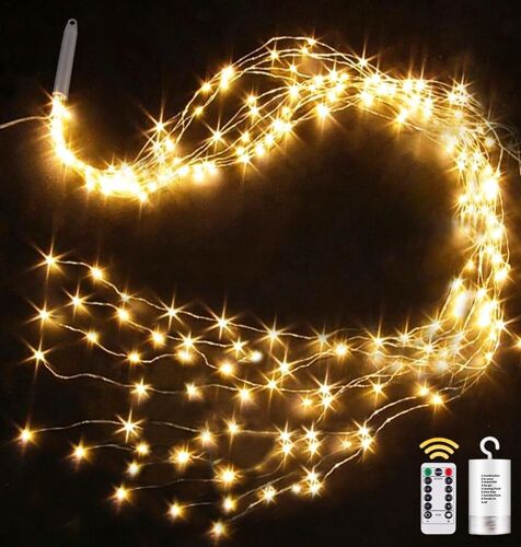 JGD-Guirlande Lumineuse Sapin Noël 2M 200 LED Guirlande Lumineux Fil Cuivre a Effet Cascade a Pile avec Télécommande, IP65 Imperméable Guirlandes Electrique pour Interieur Exterieur Decoration