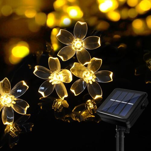 TRAHOO-Guirlande Lumineuse Exterieur Solaire, LED Imperméable Lumières Fleur 40 LED, Étanche 8 Modes Guirlande Lumineuse Extérieure pour Jardin Patio Balcon Fête Mariage Patio Noël (Blanc Chaud)