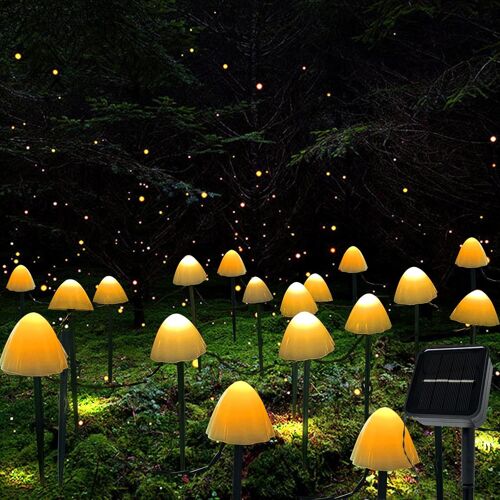 Hamiltion-Jardin Extérieur De Lumières Solaires - 12 Led Guirlandes Lumineuses De Fées Aux Champignons Lumières De Voie Lumières De Piquet De Paysage À Énergie Solaire Décoration Pour Jardin (Blanc C