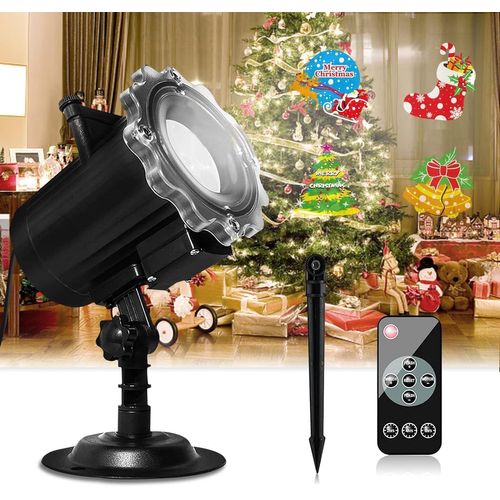 Aiou-Projecteur Noel Exterieur,Avec 16 Diapositives À Motif Hd Et Télécommande,Projecteur Exterieur Led Noel Étanche Pour Noël Halloween Pâques Fête Jardin