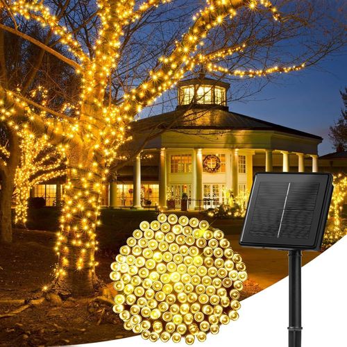 Wisdom Line Guirlande Lumineuse Solaire D'extérieur, 23m 200 Led, 8 Modes D'éclairage, Étanche, Blanc Chaud