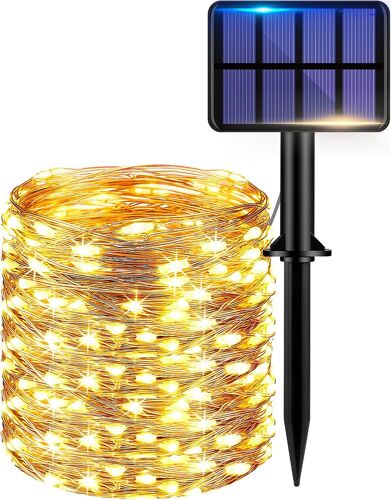 TIANYI-Guirlande Solaire Exterieur, 12M 120LED Lumineuse Extérieur, 8 Modes Étanche Lumière Solaire pour Jardin Arbre Terrasse Mariage Noël Cour Maison Fête Décoration Blanc Chaud