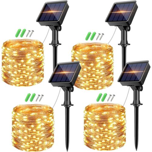 KAL-Guirlande Solaire Exterieur Lot De 4, 10M/32Ft 80 Led Guirlande Lumineuse Exterieure Solaire 8 Mode, Étanche Lumiere Solaires Extérieur Pour Jardin Mariage Fête Terrasse Noel Arbre