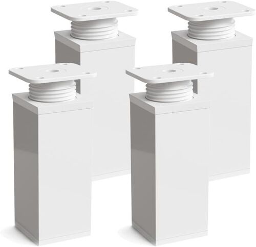 Pieds de Meuble Design MFV1 - Lot de 4 éléments réglables en Hauteur, Couleur Blanc, H 60 mm, Profil à Quatre côtés, pour Armoire, Commode