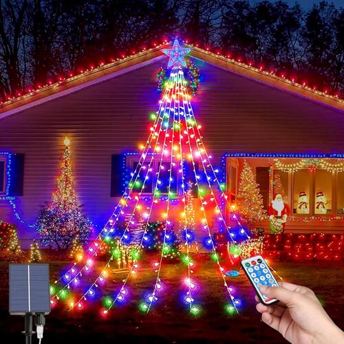 Kal-Lumière Exterieur Noel, Solaire Éclairage Solaire Noël, 9 * 2m Étanches 8 Modes 200 Leds Guirlande Lumineuse Avec Étoile Pour Sapin De Noël, Jardin, Fête, Festival Décoration