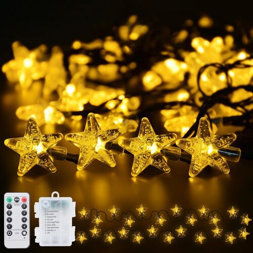 Jgd-Noël Guirlande Lumineuse En Étoile, 19.7ft 40 Led Guirlandes Lumineuses Piles Étanche 8 Modes, Lumière Décoration Parfait Pour Fête, Mariage, Anniversaire, Intérieure, Extérieure, Blanc Chaud