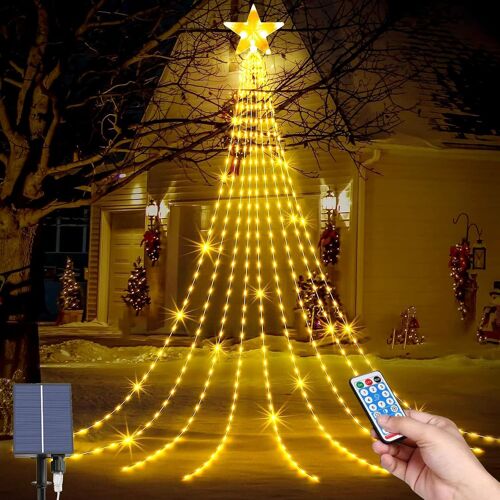 Kal-Lumière Exterieur Noel, Solaire Éclairage Solaire Noël, 9 * 2m Étanches 8 Modes 199 Leds Guirlande Lumineuse Avec Étoile Pour Sapin De Noël, Jardin, Fête, Festival Décoration