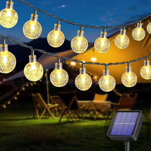 Kal-Guirlande Lumineuse Solaire D'extérieur 50 Led 8 M 8 Modes Solaires, Étanche, Pour Extérieur/Intérieur, Éclairage Pour Jardin, Arbres, Terrasse, Noël, Mariages, Fêtes (Blanc Chaud)