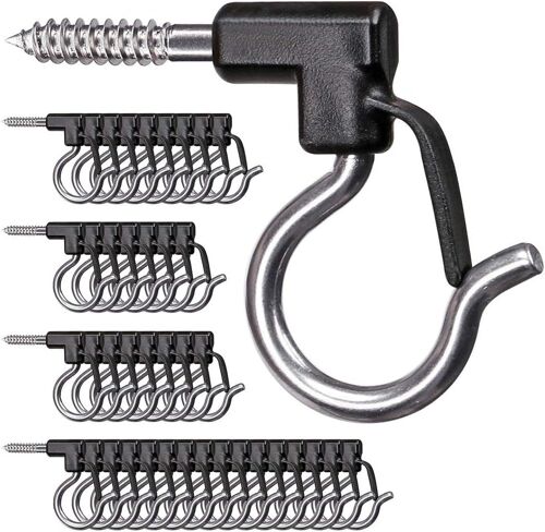 Kal-Q-Hanger Lot De 40 Crochets De Suspension En Acier Inoxydable Avec Vis Pour Garage, Fête Du Nouvel An, Extérieur Fil Facile À Démouler Et Lumières Led Féériques, Capacité De 18 Kg