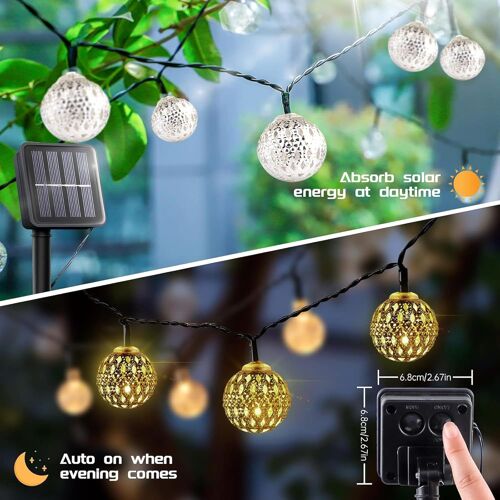 TIANYI-Guirlande lumineuse LED Marocaine Solaire LED 5m 20 Ampoules, Décoration Étanche pour Jardin, Terrasse, Mariage et Fête, IP65 étanches 8 Modes de Lumière