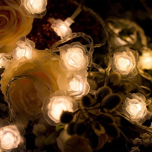 Trahoo-Koboko Guirlande Lumineuse En Forme De Roses - 3 M - 20 Led - Fonctionnement À Piles - Guirlande Lumineuse Décorative Pour Jardin, Intérieur, Extérieur, Terrasse, Décoration De Fête (Lumière C