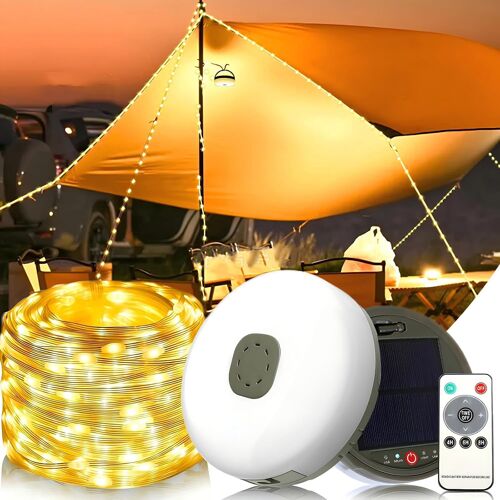 Kal-Guirlande Lumineuse Camping, 10m 100led Lampe Camping Solaire Exterieure, Ip65 Imperméable & 8 Modes, Rechargeable Par Usb/Solaire, Lampe De Tente Pour Camping, Jardin, Randonnée, Pati Décor