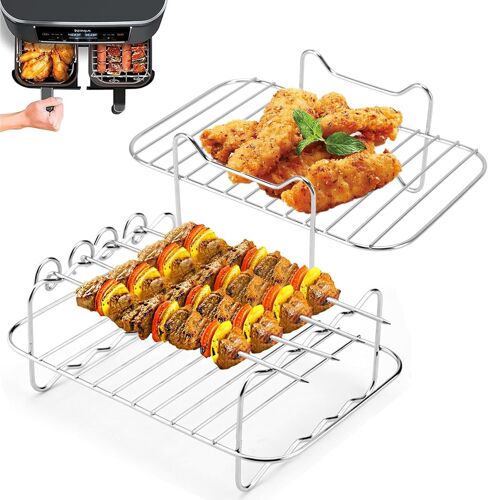 Grille Air Fryer En Acier Inoxydable 304 Kit, Grille Pour Air Fryer Pour Grille Air Fryer Ninja 10.4L, Compatible Avec La Plupart Des Friteuses À Air Af300Eu Af400Eu, Avec 4 Broche[CHU10503922]